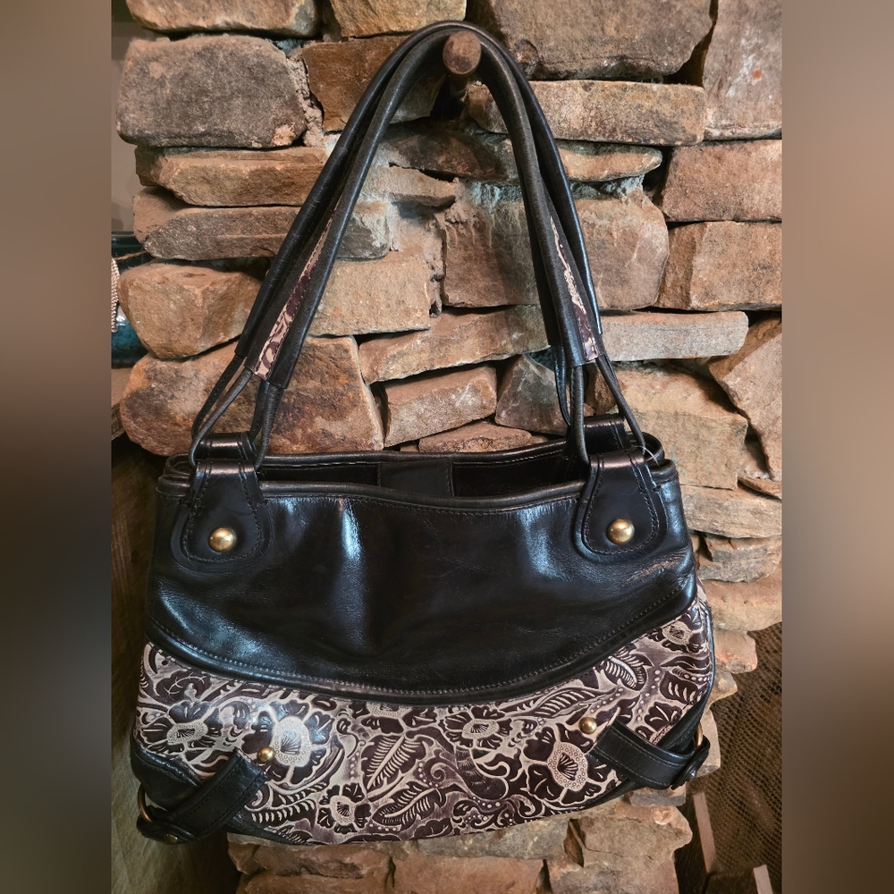 Tre Vero Black and Brown Patterned Shoulder Bag